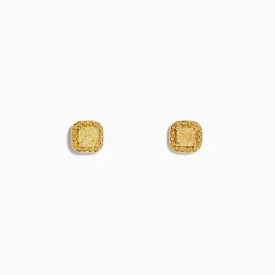 14K Rose Gold Yellow Diamond Stud Earrings