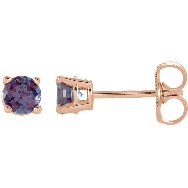 14KT GOLD 0.62 CTW ROUND LAB ALEXANDRITE STUD EARRINGS