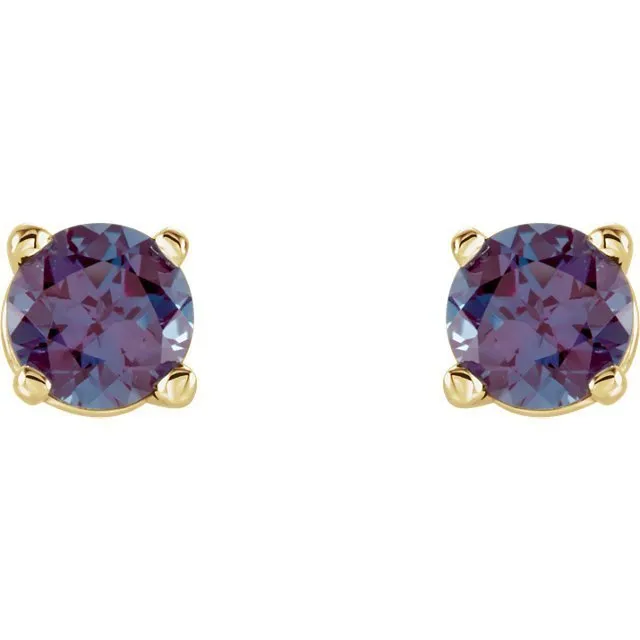 14KT GOLD 0.62 CTW ROUND LAB ALEXANDRITE STUD EARRINGS