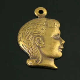 14x10mm Girls Face Charm, Vintage Brass, pk/6