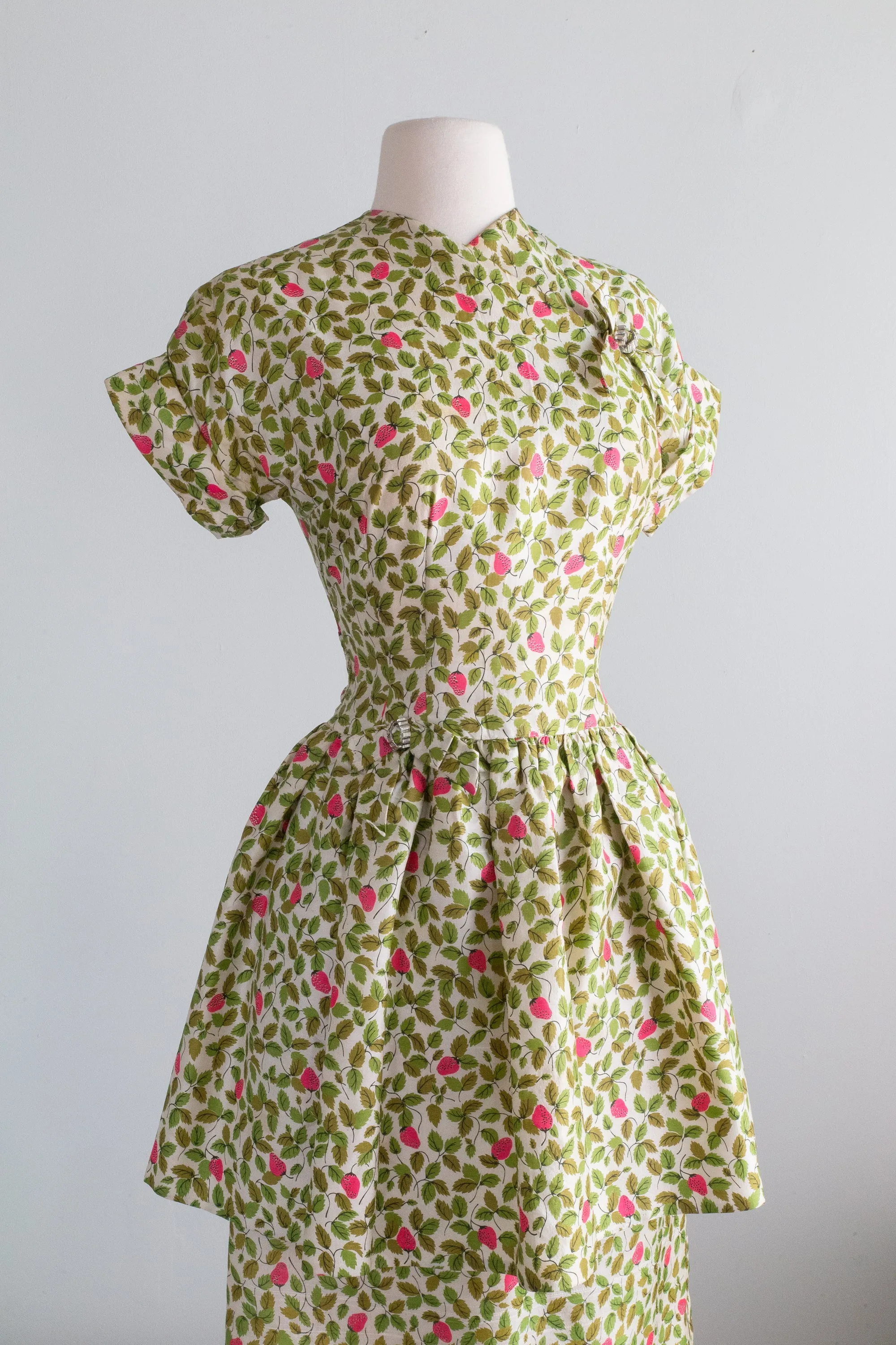 1950's Strawberry Print Silk Special Occasion Dress / XS