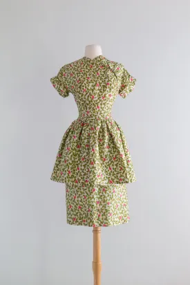 1950's Strawberry Print Silk Special Occasion Dress / XS