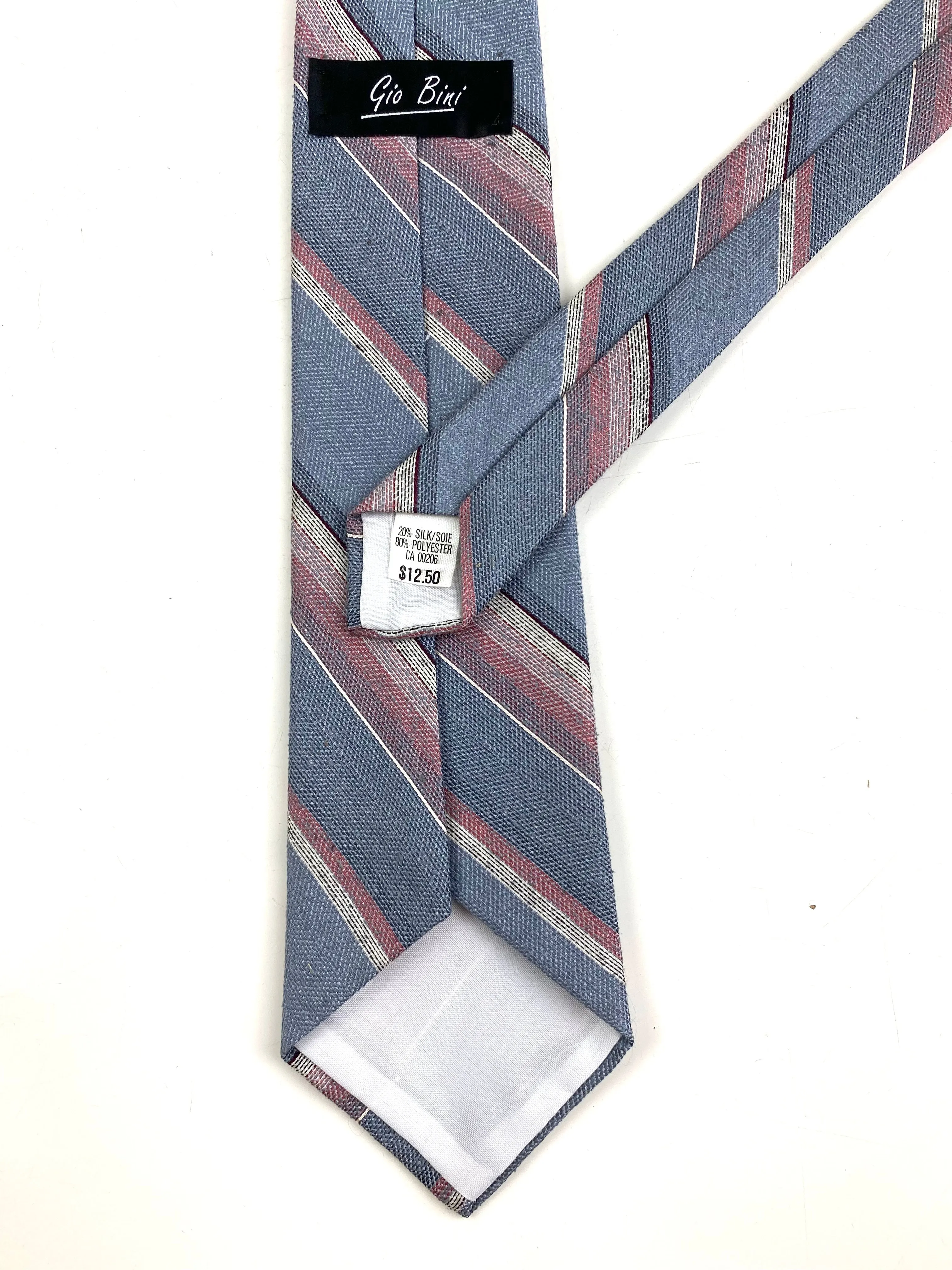 80s Deadstock Necktie, Men's Vintage Grey/ Pink Diagonal Stripe Pattern Tie, NOS