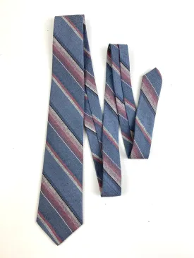 80s Deadstock Necktie, Men's Vintage Grey/ Pink Diagonal Stripe Pattern Tie, NOS