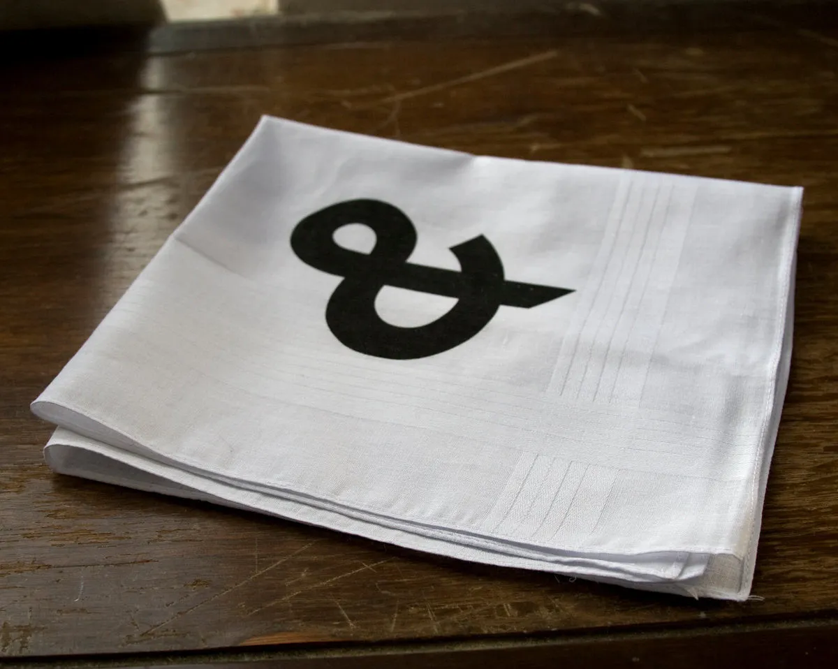 Ampersand White Cotton Handkerchief. Helvetica font.