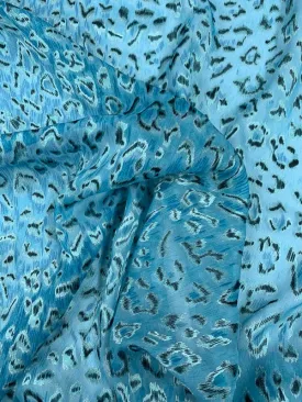 Animal Pattern Burnout Silk Chiffon - Turquoise / Black / Aqua