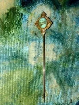 Antique Art Nouveau Signed 14K Gold Turquoise Stone Stick Pin