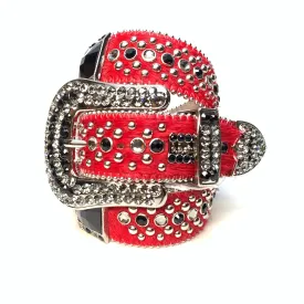 b.b. Simon Red Black Big Block Pony Crystal Belt