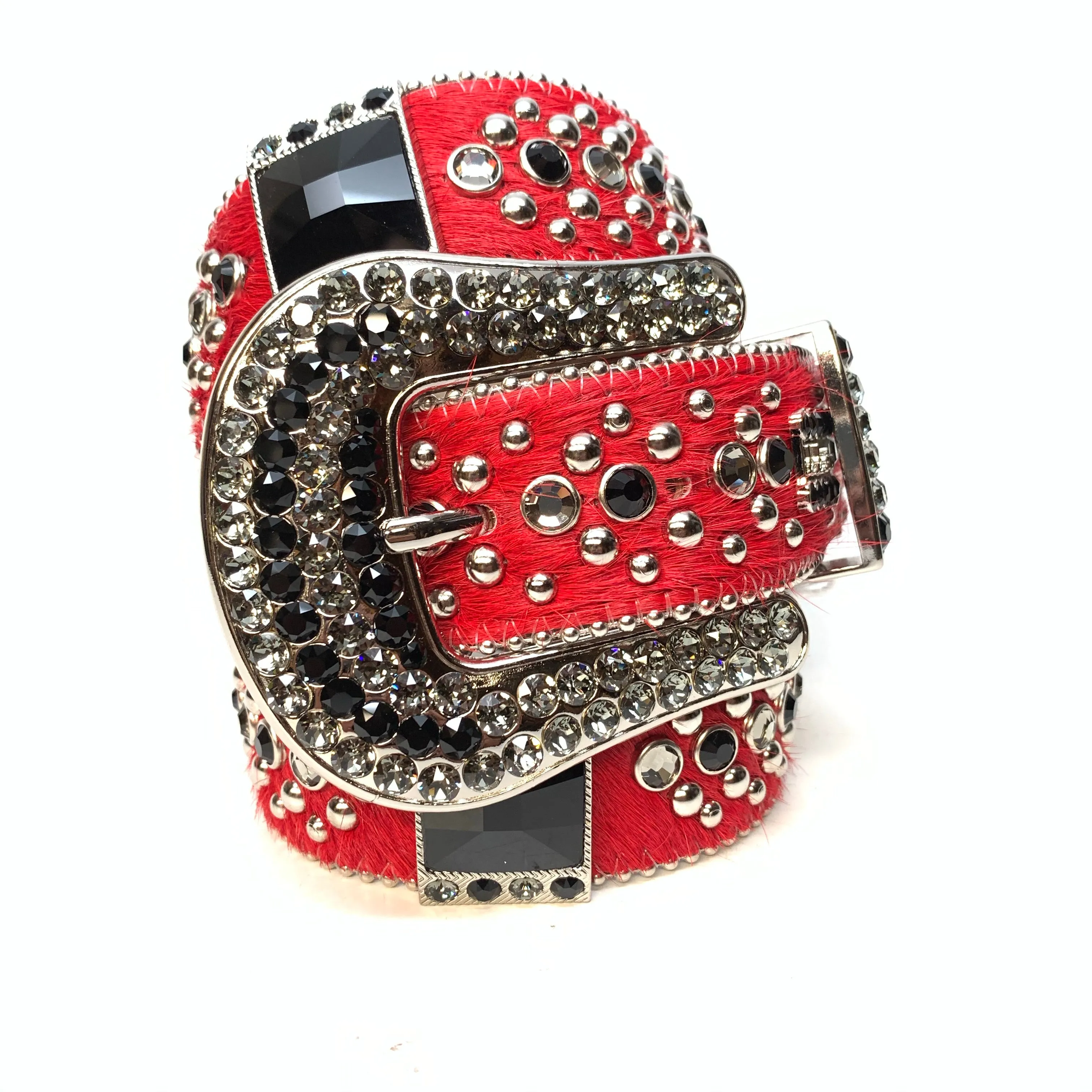 b.b. Simon Red Black Big Block Pony Crystal Belt