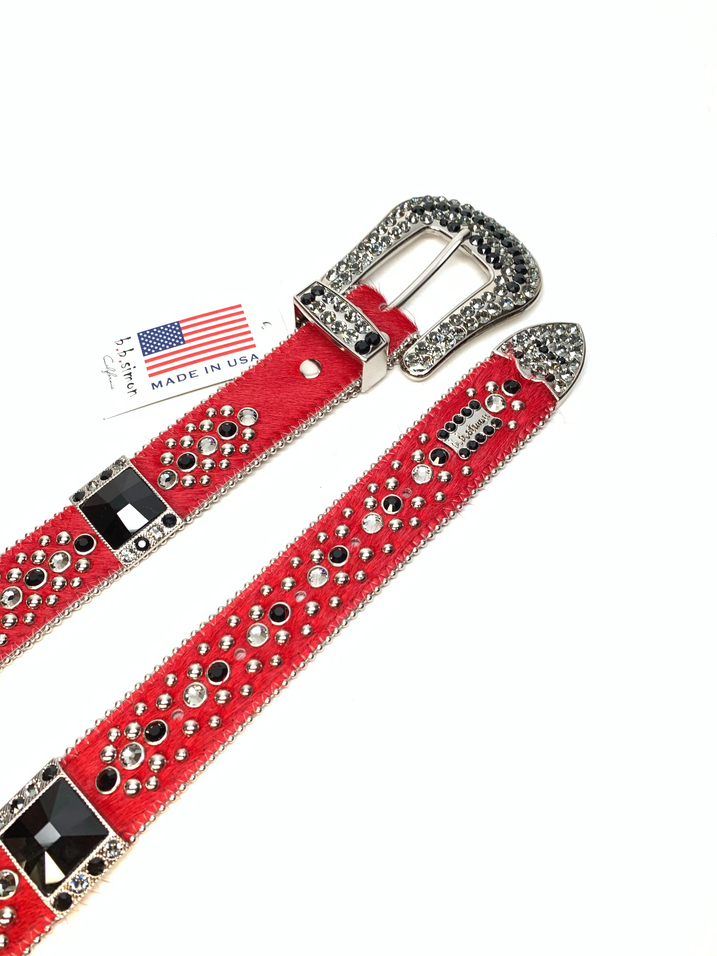 b.b. Simon Red Black Big Block Pony Crystal Belt