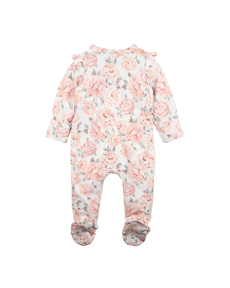 Bebe Coco L/S Zip Onesie - Rose Print (Size PREM-1)