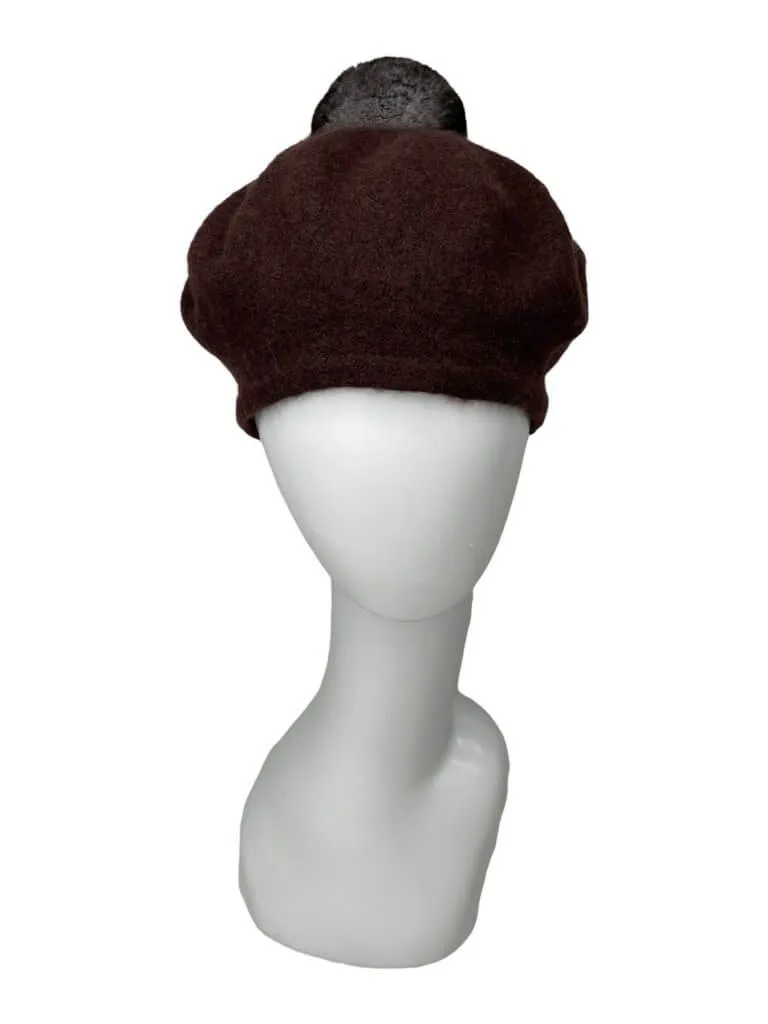 Beret with Chinchilla Fur Bobble