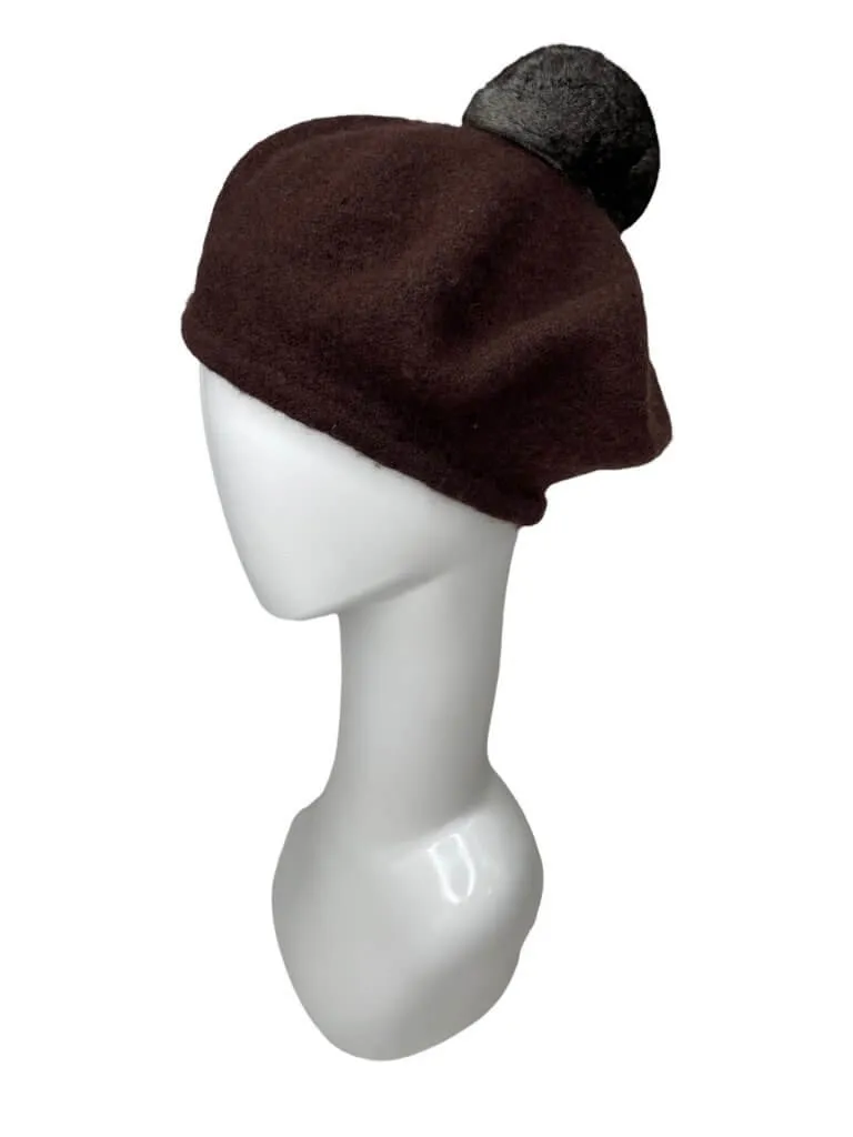 Beret with Chinchilla Fur Bobble