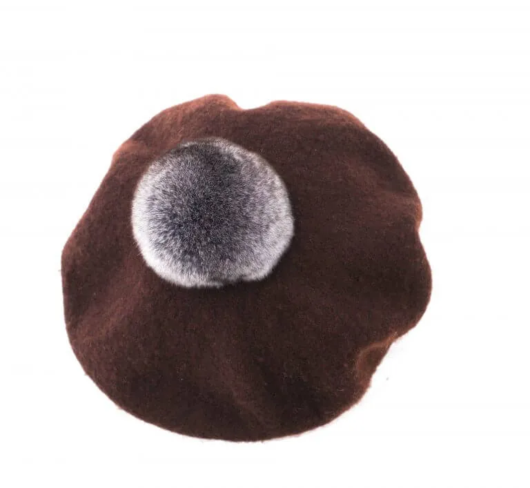 Beret with Chinchilla Fur Bobble