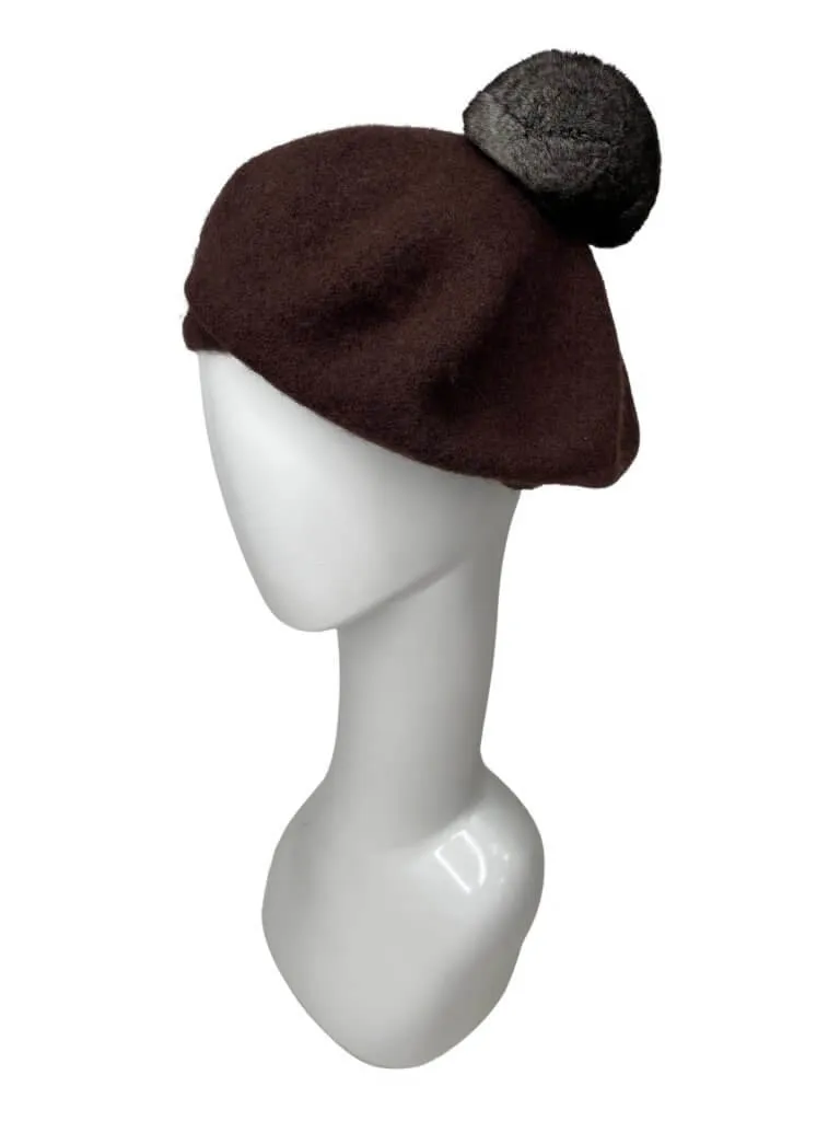 Beret with Chinchilla Fur Bobble