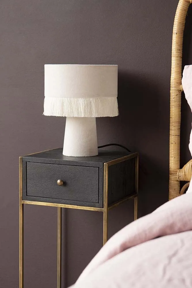 Black Wood & Brass Leg Bedside Table