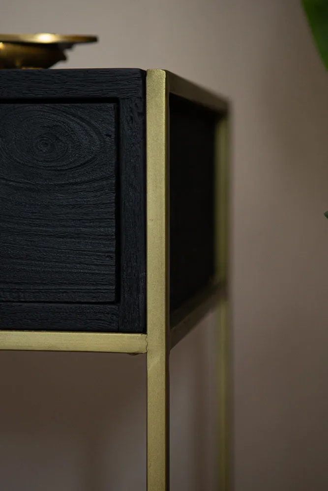 Black Wood & Brass Leg Bedside Table