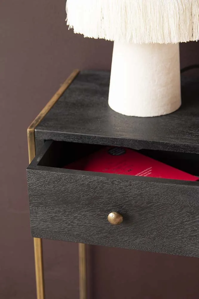 Black Wood & Brass Leg Bedside Table