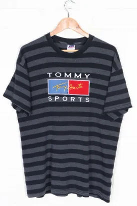 BOOTLEG Tommy Hilfiger Sports Big Box Logo Textured Striped T-Shirt (L)