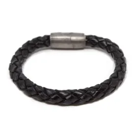 Braided Leather Bracelet with Puzzle Clasp Black Medium