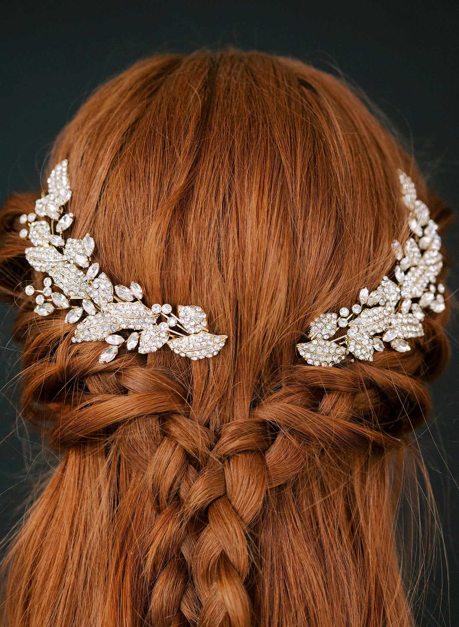 Crystal layered leaves hair clip pair - Style #2422