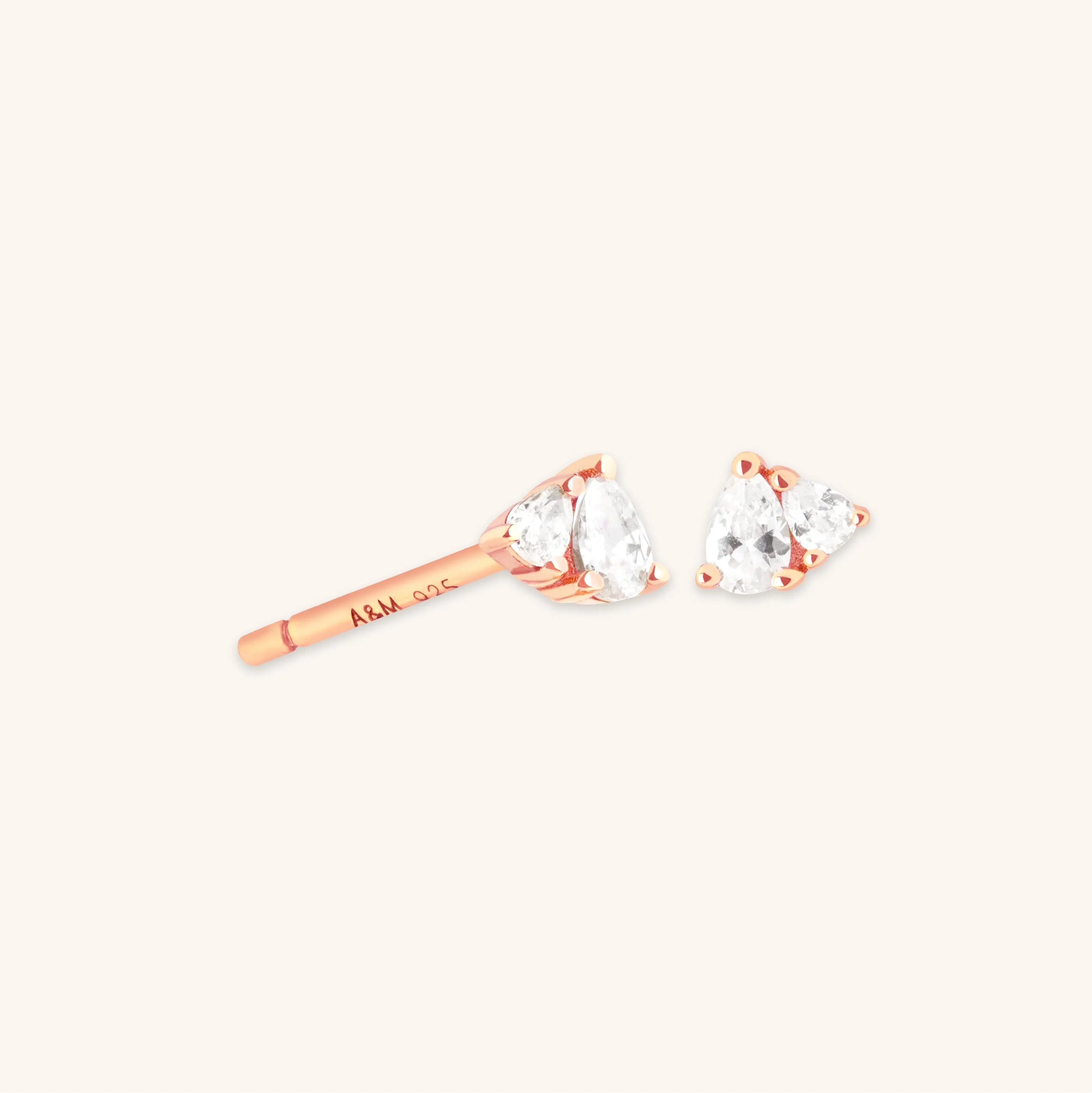 Crystal Pear Stud Earrings in Rose  Gold