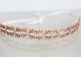 Delicate Rose Gold Fern Leaf Crown - Tie Headband, Crown