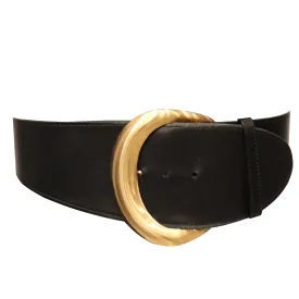 Donna Karan Black Leather Belt W/ Gold tone Buckle