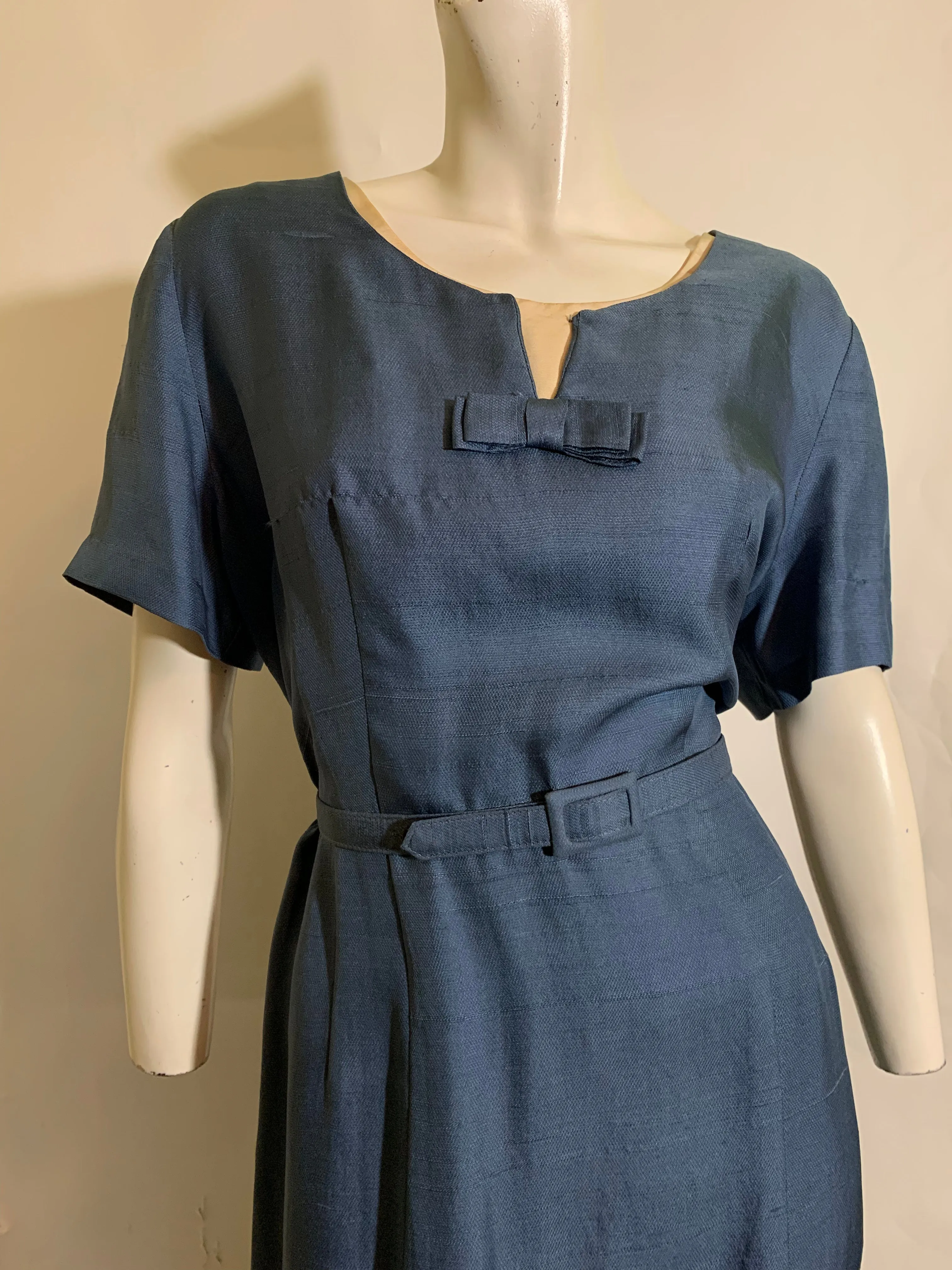 Dusky Blue Silk Day Dress circa 1960s