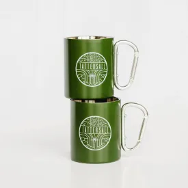 Green camping mug with carabiner