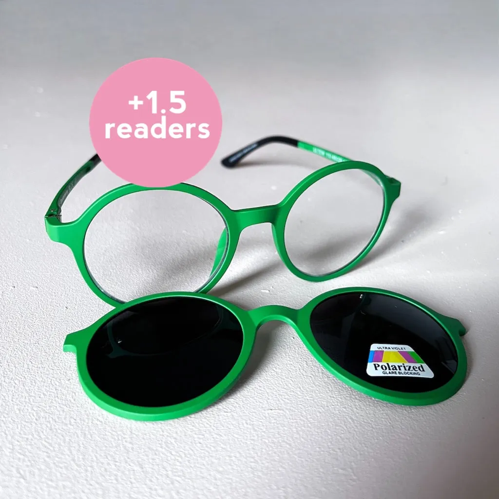 Green magnetic glasses & sunglasses in one