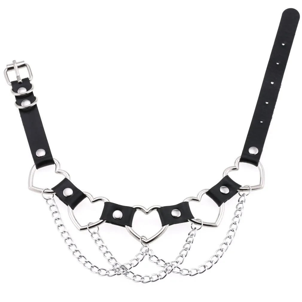 'Heart's on Fire' PU Fake Leather Heart Chain Choker