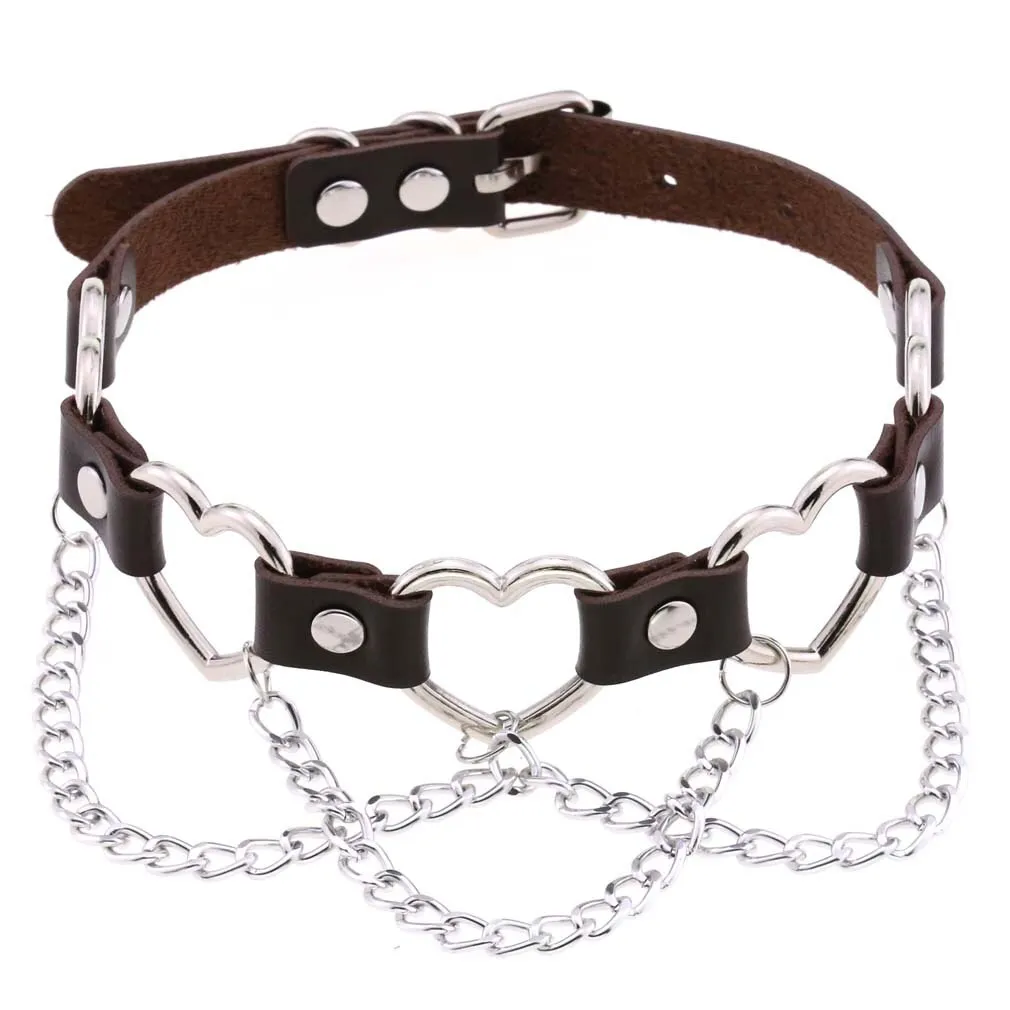 'Heart's on Fire' PU Fake Leather Heart Chain Choker