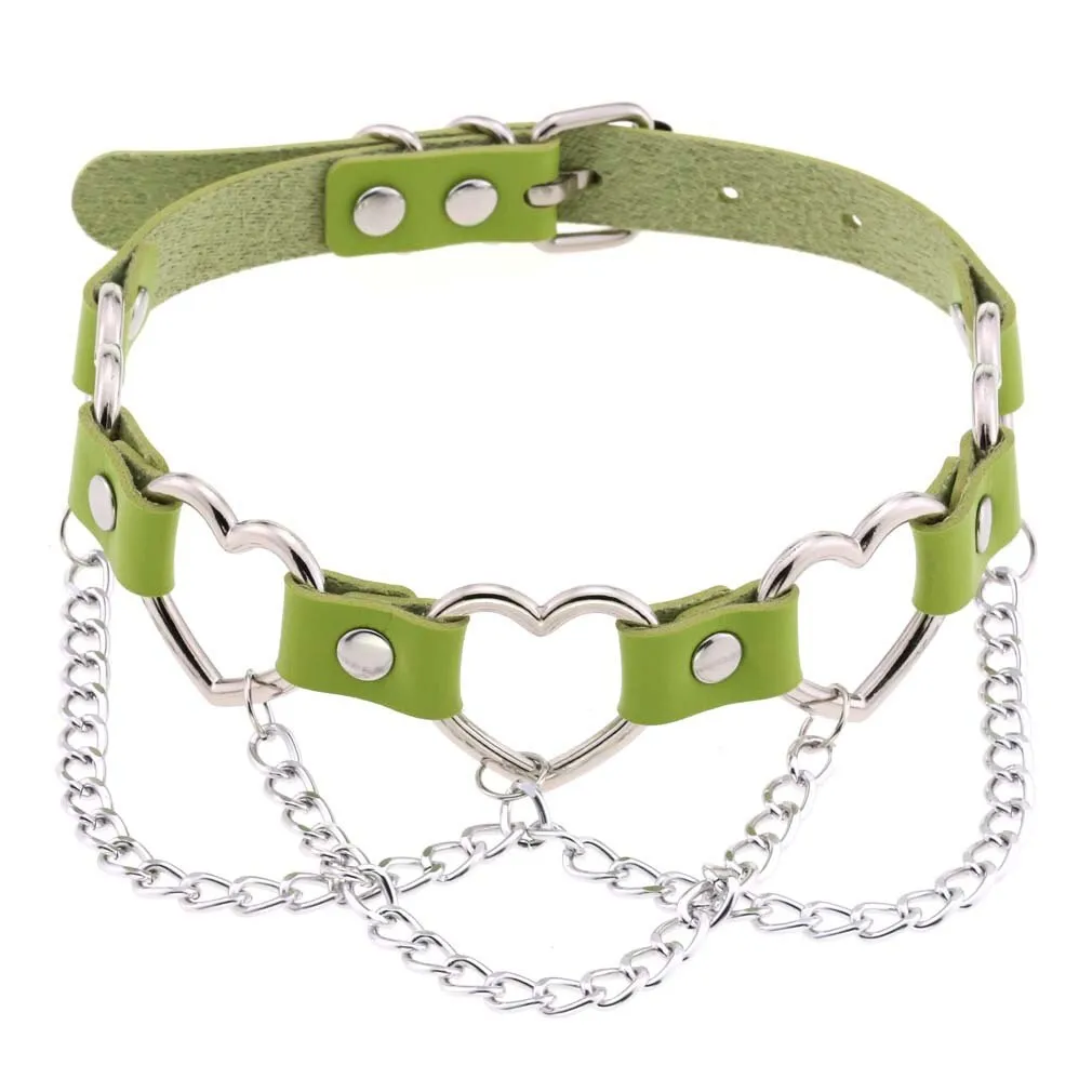 'Heart's on Fire' PU Fake Leather Heart Chain Choker