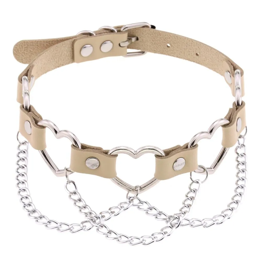 'Heart's on Fire' PU Fake Leather Heart Chain Choker