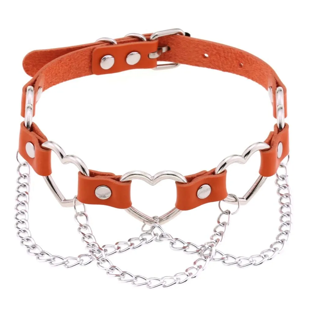 'Heart's on Fire' PU Fake Leather Heart Chain Choker