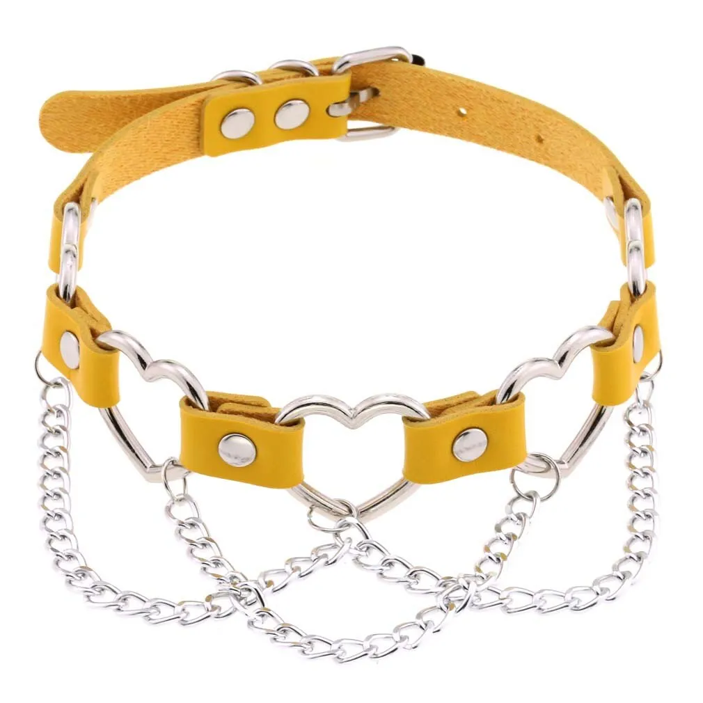 'Heart's on Fire' PU Fake Leather Heart Chain Choker