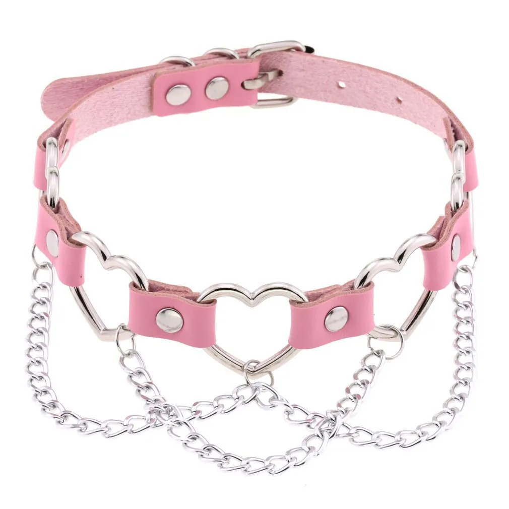 'Heart's on Fire' PU Fake Leather Heart Chain Choker