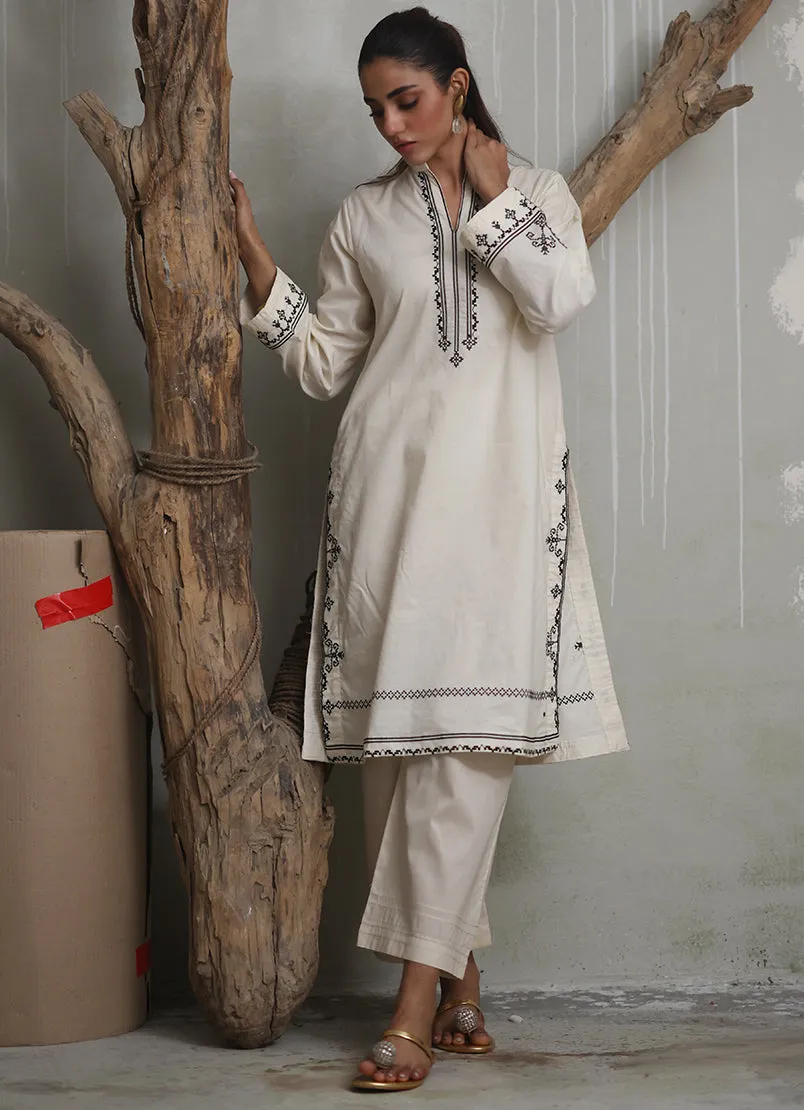 Ivory Embroidered Kurta