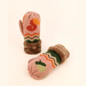 Pink Kids Squirrel and Acorn Mittens