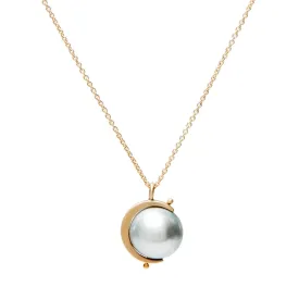 <!--NK205-->sliver moon pearl necklace