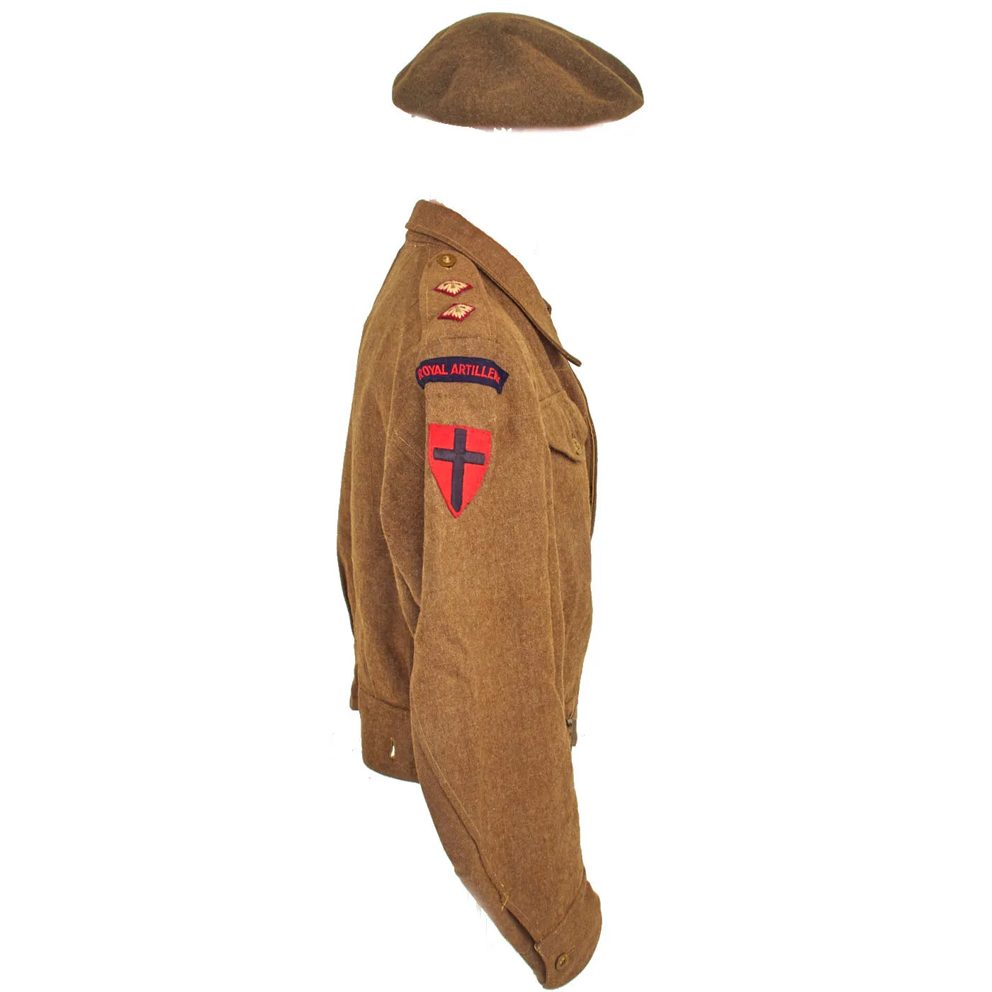 Original British WWII 21st Army Group Royal Artillery P-40 “Battledress” Uniform Set - Beret, Tunic, Shirt, Trousers