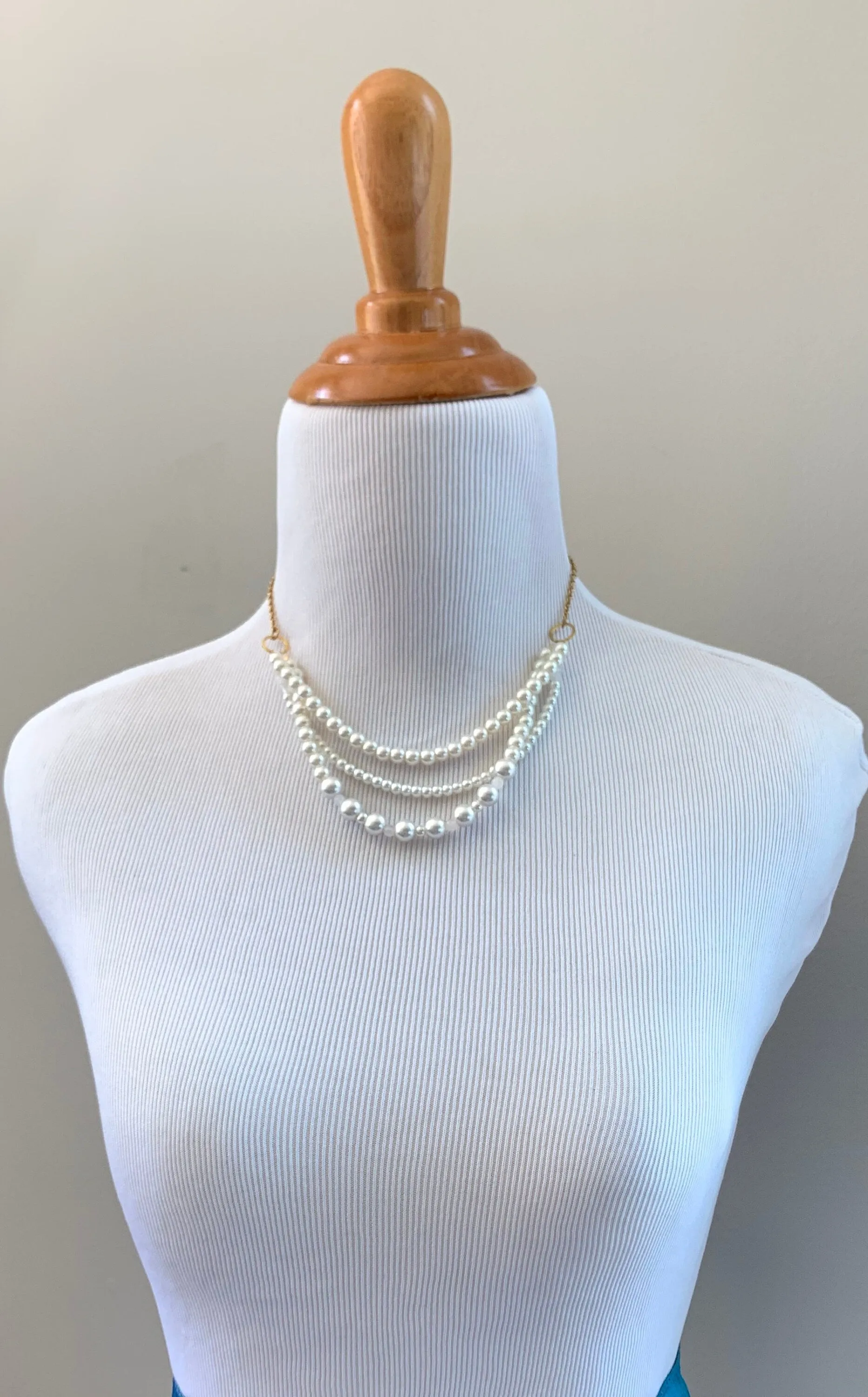 Petite Triple Strand Pearl Choker Necklace