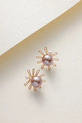 Purple Fairy Series Small Sun Pearl Stud Earrings