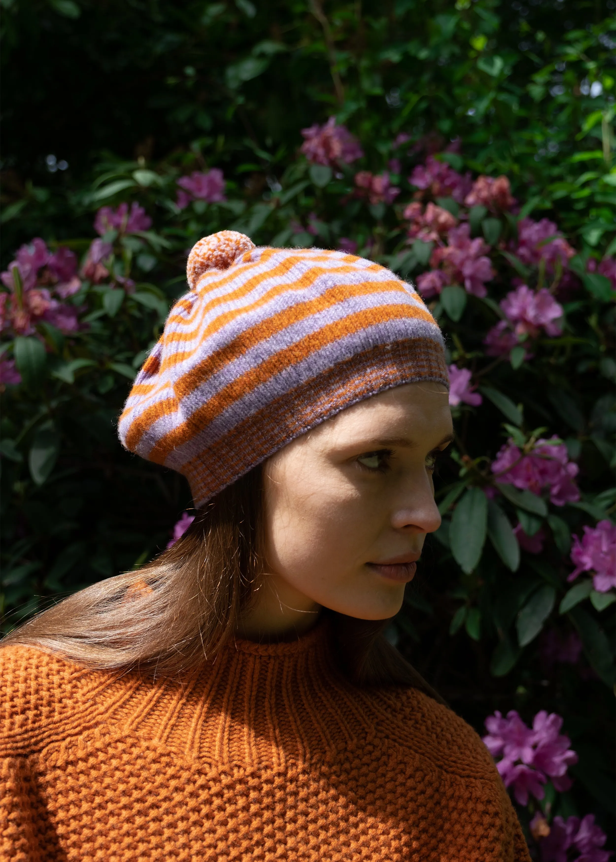 Stripe Beret - Lilac/Ginger