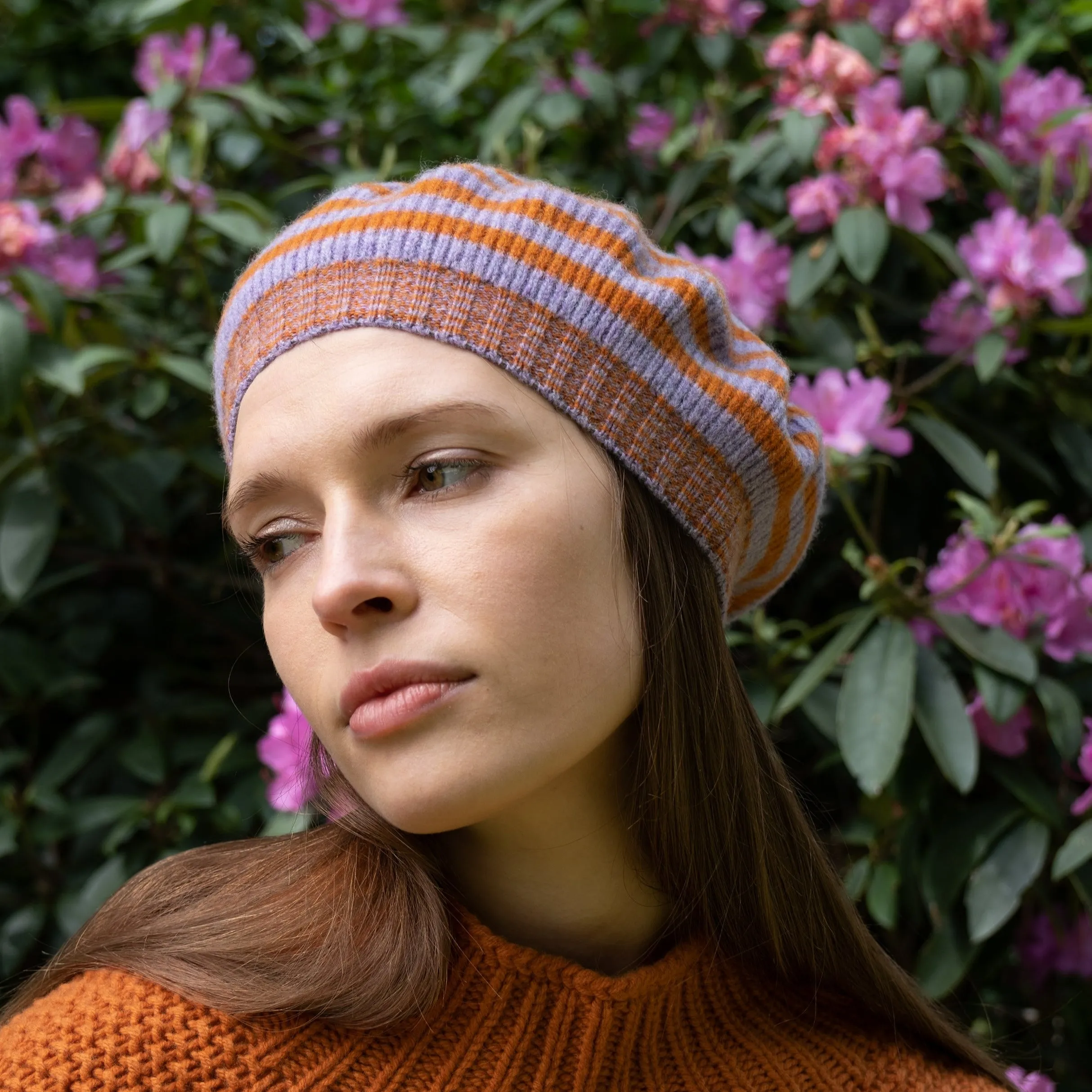 Stripe Beret - Lilac/Ginger