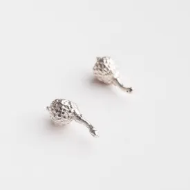 Tiny acorn seed with twig - stud earrings - silver 925