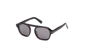 ZEGNA Transparent Dark Grey Aurora II Acetate Polarized Sunglasses (Black)